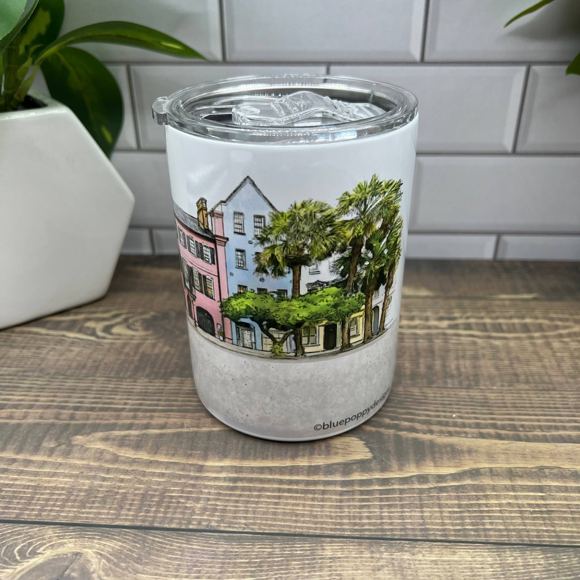 Charleston South Carolina Rainbow Row 12 ounce  Tumbler Insulated Mug/Tumbler Blue Poppy Designs   