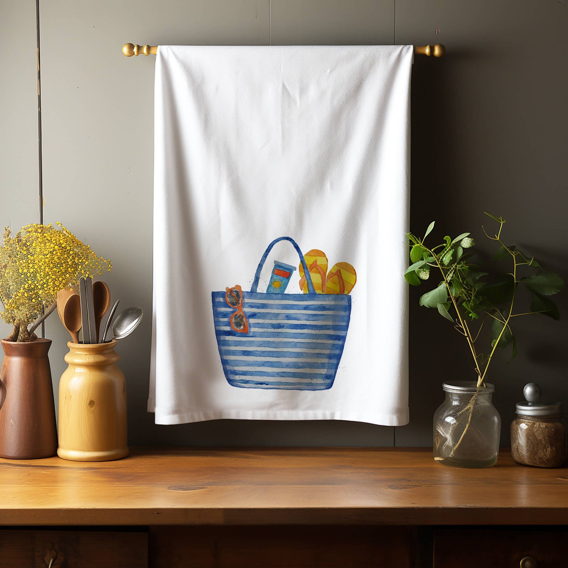 Beach Bag B Kitchen Towel Tea Towel Blue Poppy Designs