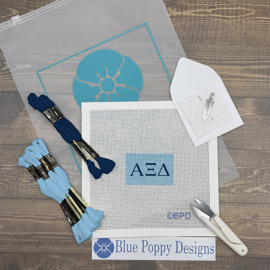 Alpha Xi Delta 3x2 Needlepoint Kit Craft Sewing Kit Blue Poppy Designs