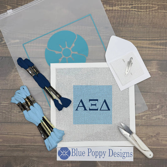 Alpha Xi Delta 4x4 Needlepoint Kit Craft Sewing Kit Blue Poppy Designs
