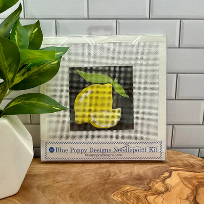 Lemons on Black Needlepoint Kit Embroidery/Cross Stitch Supplies Blue Poppy Designs