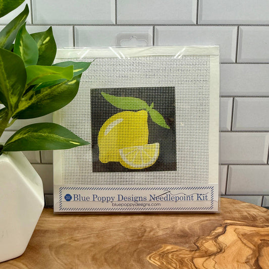 Lemons on Black Needlepoint Kit Embroidery/Cross Stitch Supplies Blue Poppy Designs