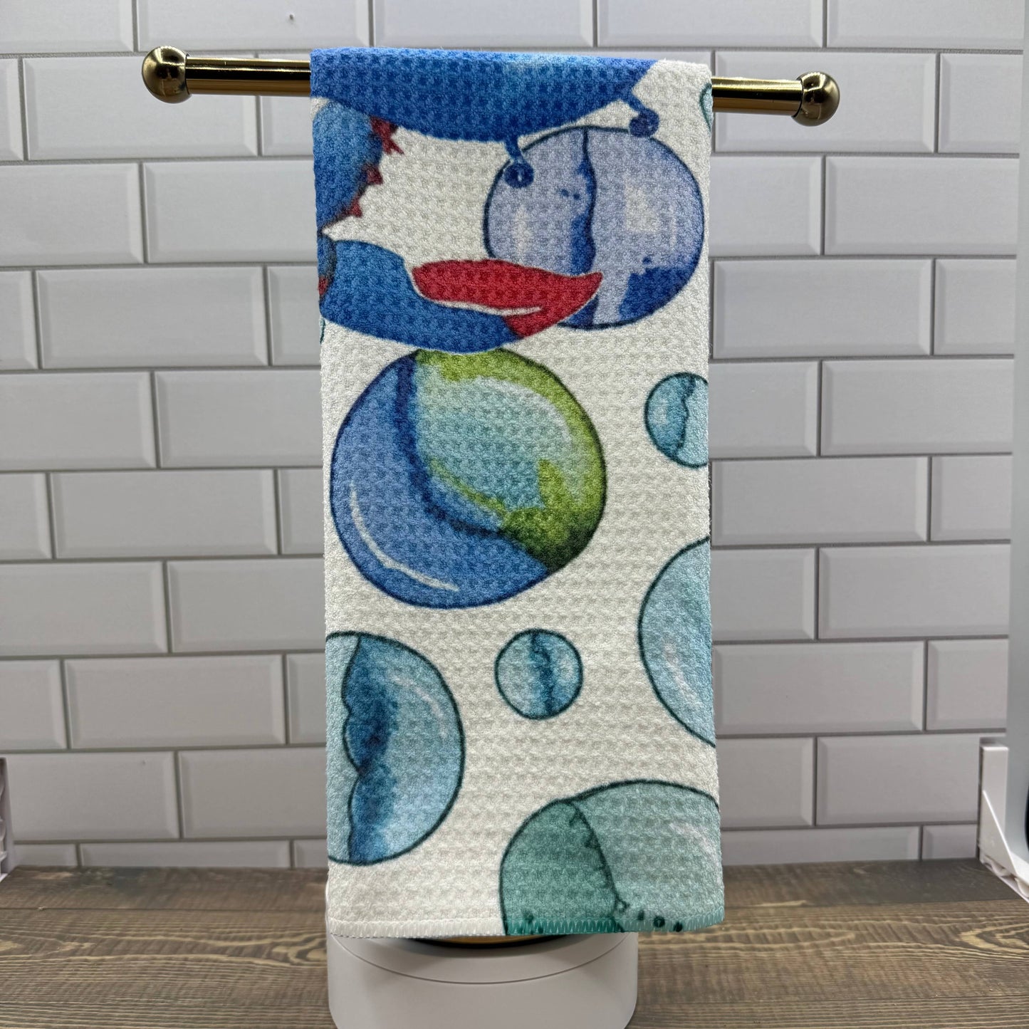 Blue Crab with Bubbles Waffle Kitchen Towel Tea Towel Blue Poppy Designs