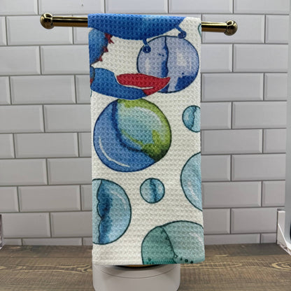 Blue Crab with Bubbles Waffle Kitchen Towel Tea Towel Blue Poppy Designs