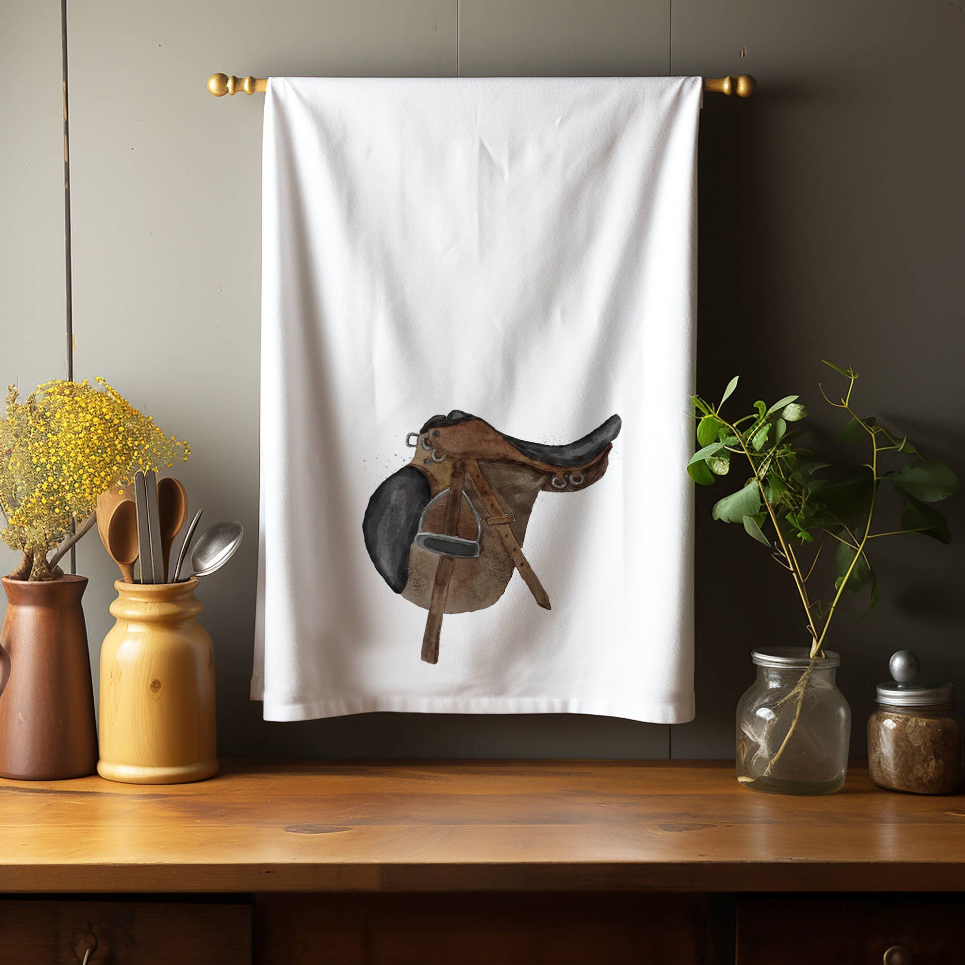 English Riding Saddle Kitchen Towel Tea Towel Blue Poppy Designs