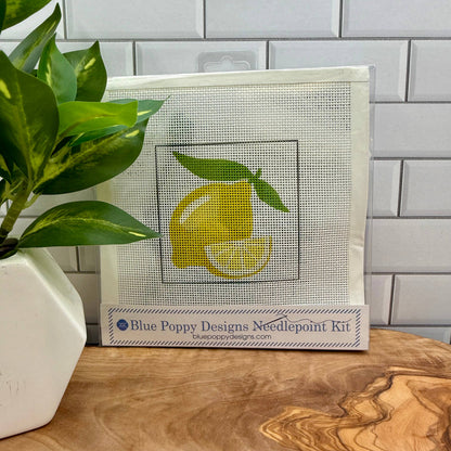 Lemons on White Needlepoint Kit Embroidery/Cross Stitch Supplies Blue Poppy Designs