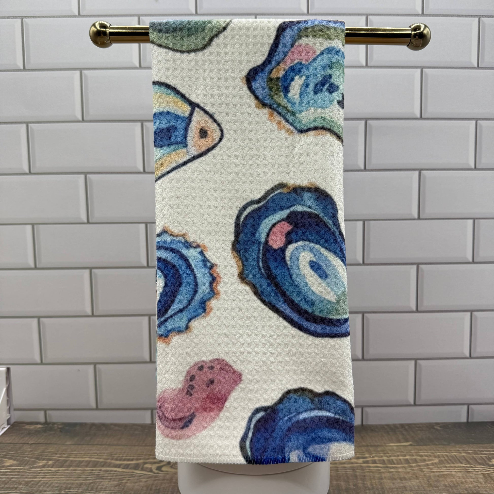 Colorful Oysters Waffle Kitchen Towel Tea Towel Blue Poppy Designs