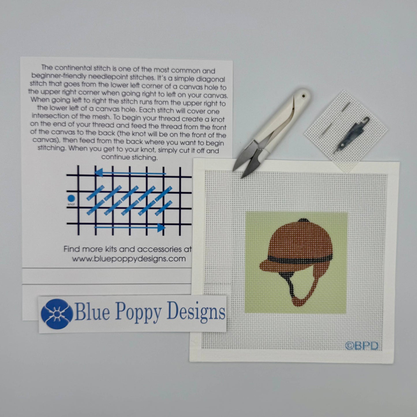 Riding Hat Needlepoint Kit Embroidery/Cross Stitch Supplies Blue Poppy Designs