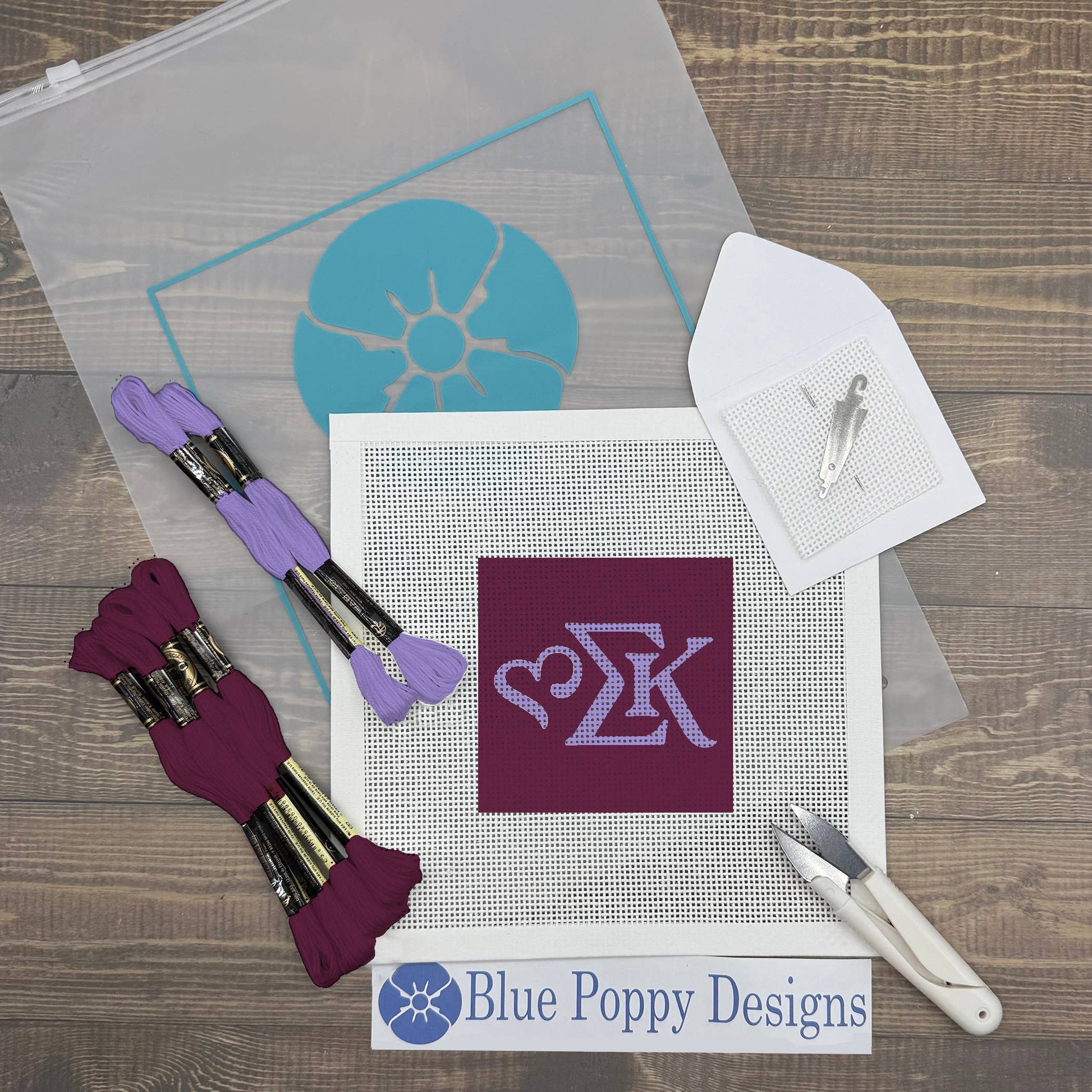 Sigma Kappa 4x4 Needlepoint Kit Craft Sewing Kit Blue Poppy Designs