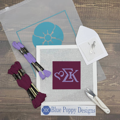 Sigma Kappa 4x4 Needlepoint Kit Craft Sewing Kit Blue Poppy Designs
