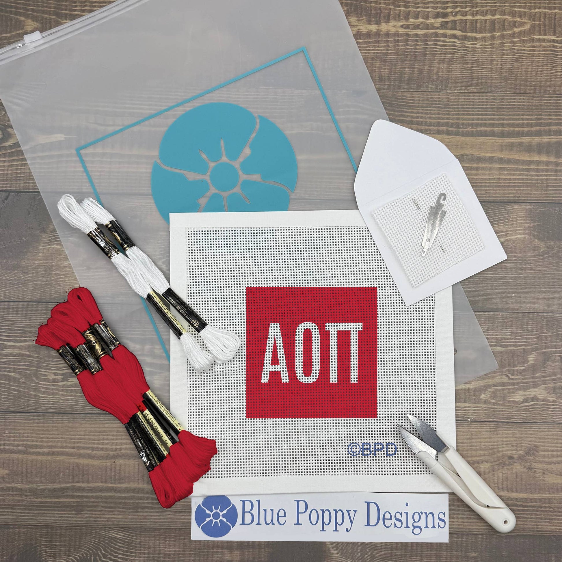 Alpha Omicron Pi 4x4 Needlepoint Kit Craft Sewing Kit Blue Poppy Designs