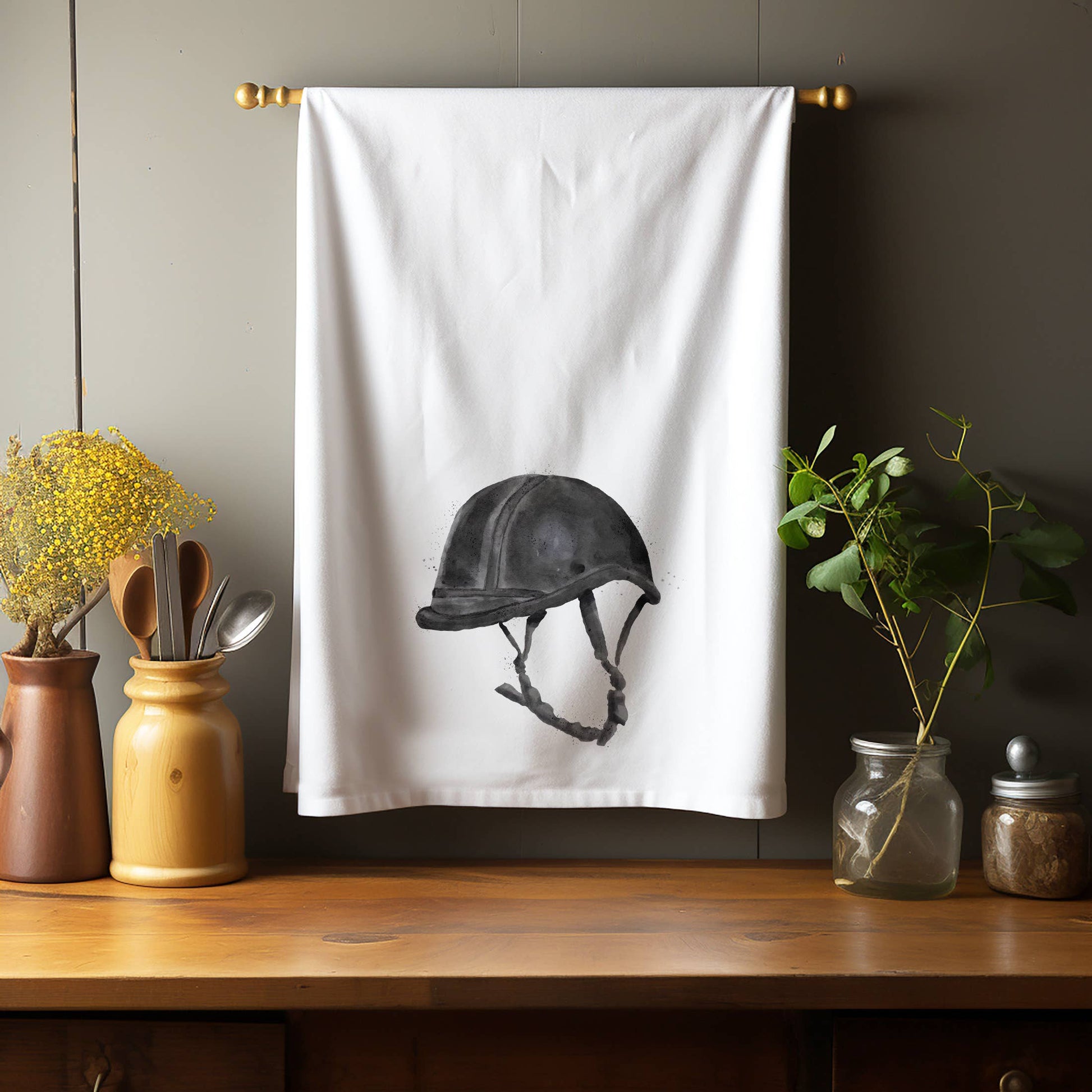 English Riding Helmet Kitchen Towel Tea Towel Blue Poppy Designs