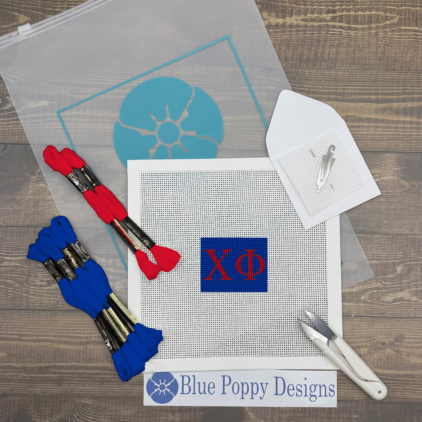 Chi Phi 2x2 Needlepoint Kit Craft Sewing Kit Blue Poppy Designs