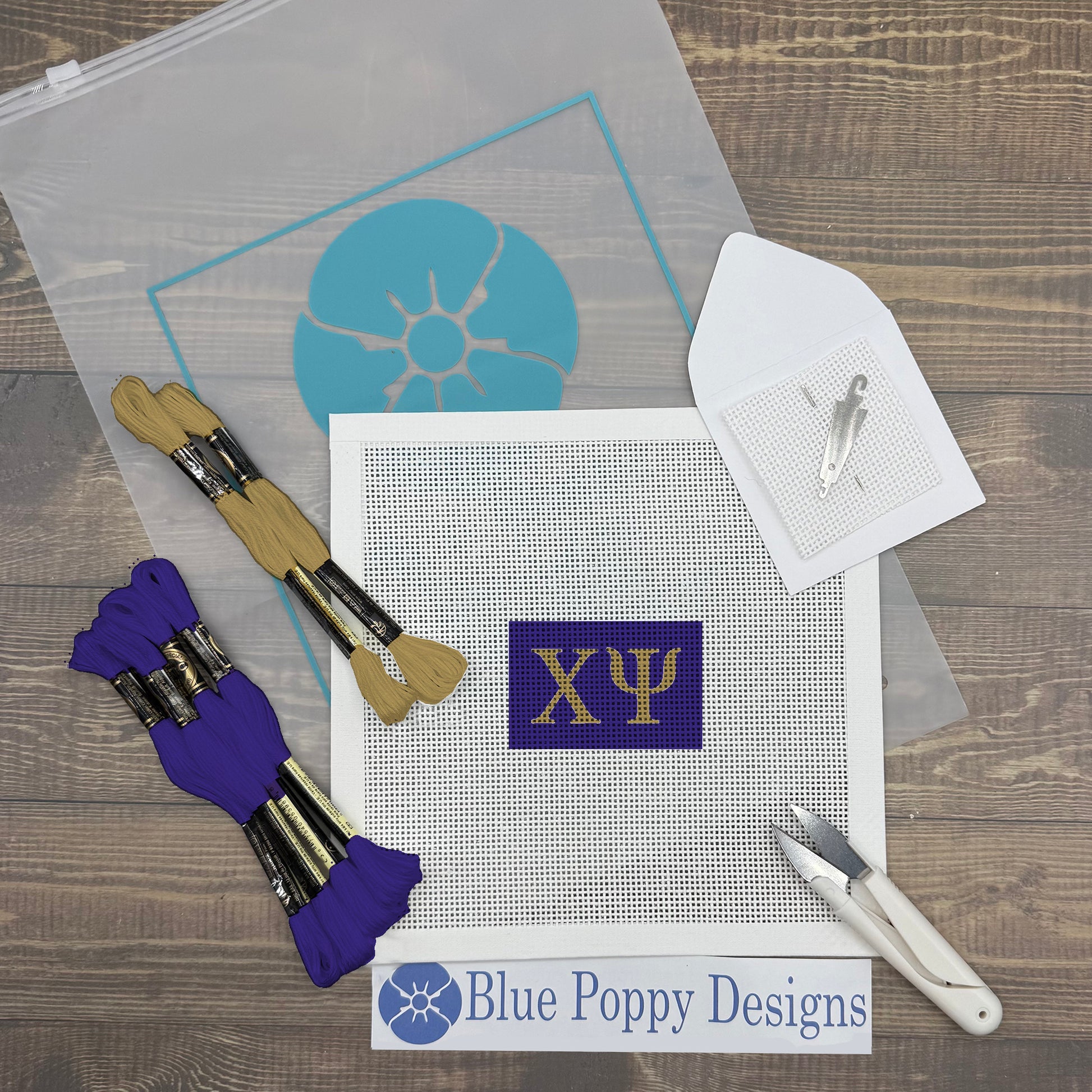Chi Psi 3x2 Needlepoint Kit Craft Sewing Kit Blue Poppy Designs