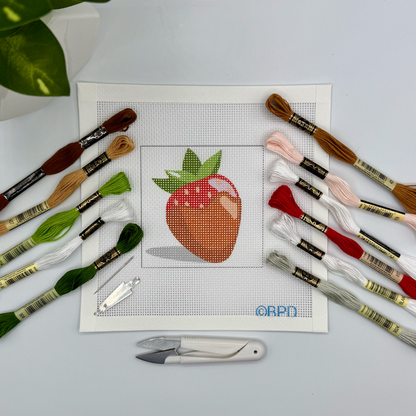 Chocolate covered Strawberry Needlepoint Kit Embroidery/Cross Stitch Supplies Blue Poppy Designs