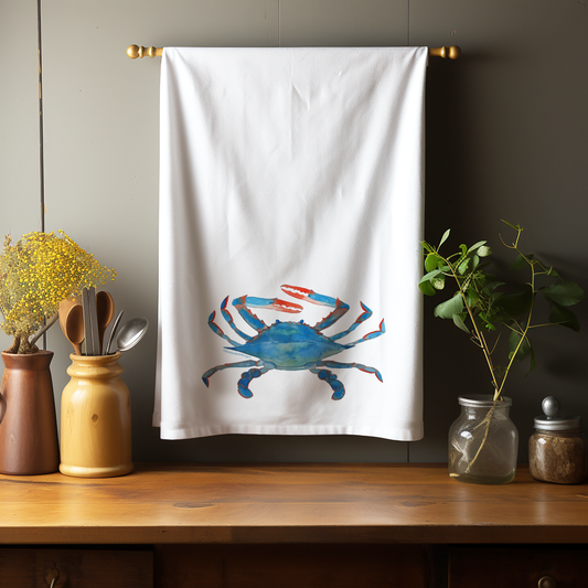 Watercolor Blue Crab 27 x 27 Towel Kitchen Towel/Dishcloth Blue Poppy Designs   