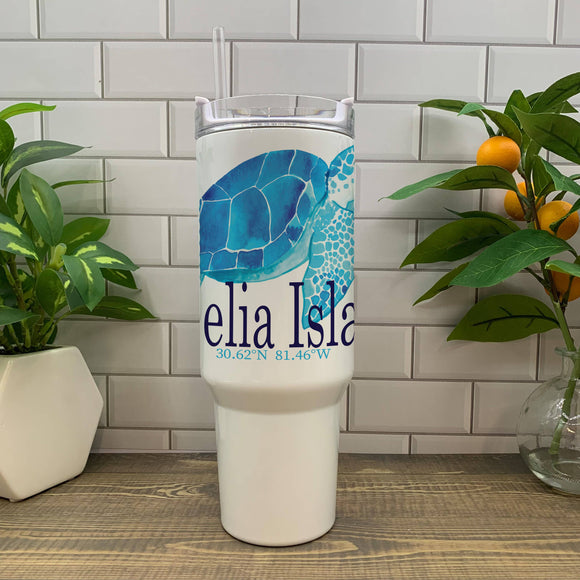 Blue Turtle 40oz Tumbler - Name Drop with your town Insulated Mug/Tumbler Blue Poppy Designs   