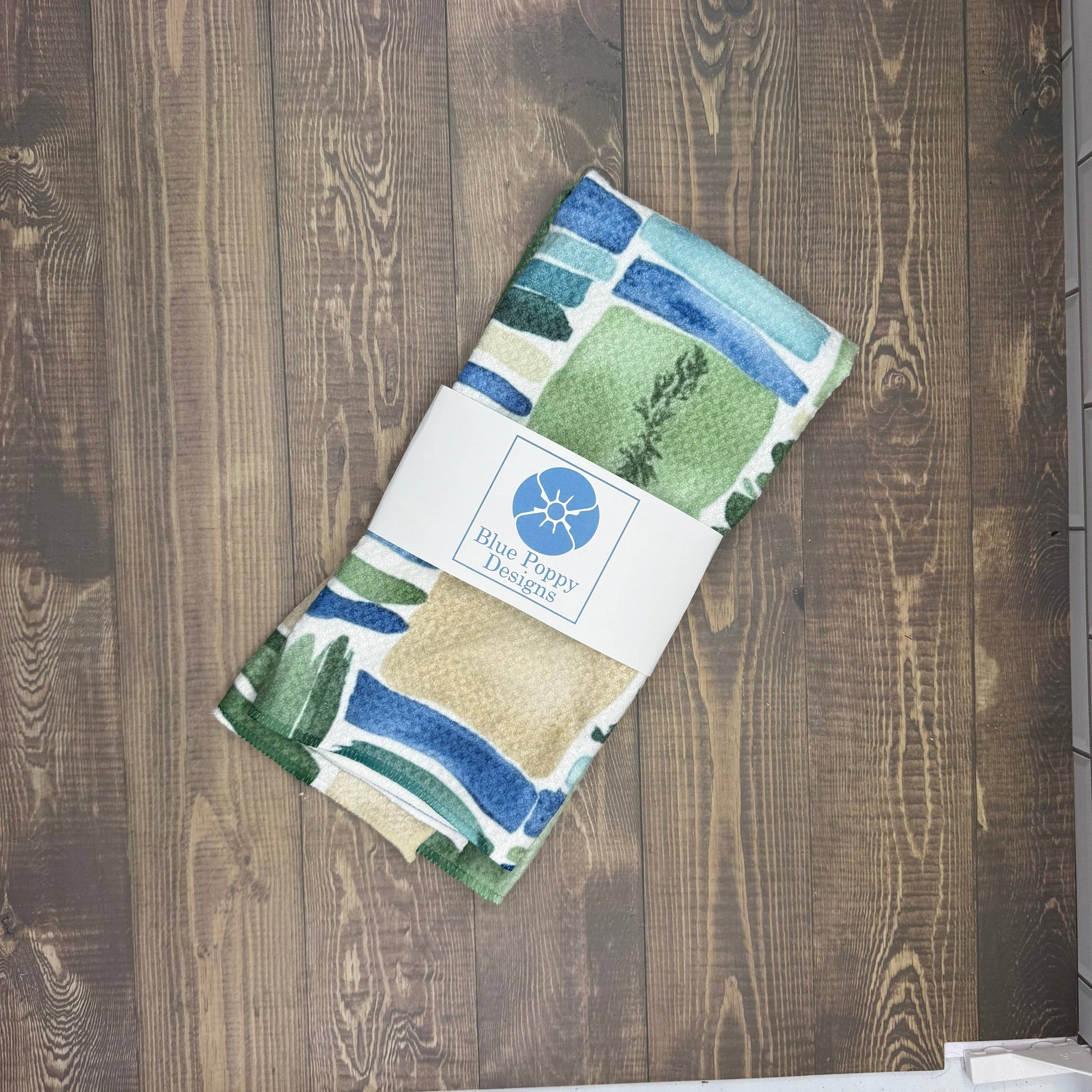 Cool Green and Tan Waffle Kitchen Towel Tea Towel Blue Poppy Designs