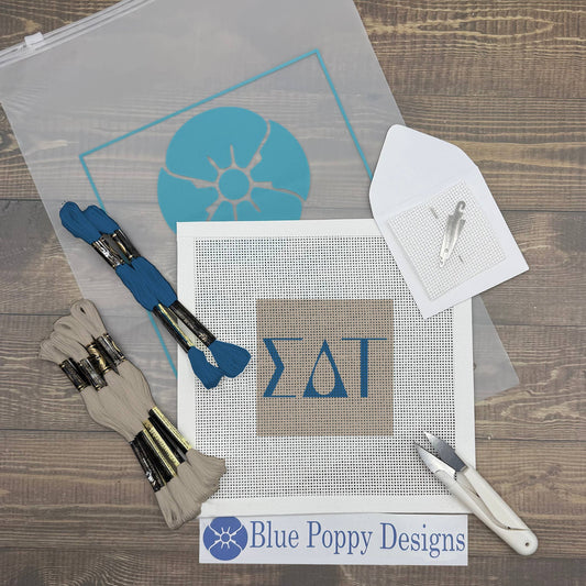 Sigma Delta Tau 4x4 Needlepoint Kit Craft Sewing Kit Blue Poppy Designs