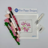 Pink Flowers Needlepoint Kit Embroidery/Cross Stitch Supplies Blue Poppy Designs