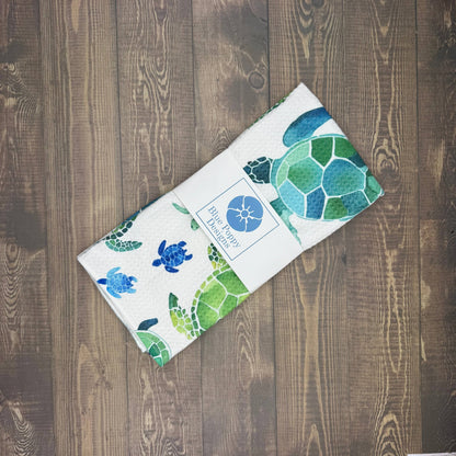 Sea Turtles Waffle Kitchen Towel Tea Towel Blue Poppy Designs
