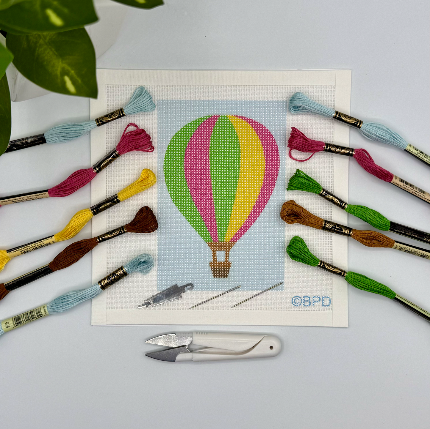 Hot Air Balloon Needlepoint Kit Embroidery/Cross Stitch Supplies Blue Poppy Designs