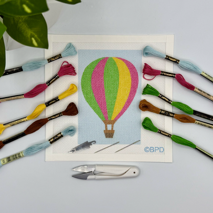 Hot Air Balloon Needlepoint Kit Embroidery/Cross Stitch Supplies Blue Poppy Designs