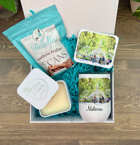 Savannah Georgia Bachelorette weekend Gift Box - bridesmaid Gift - Personalized Custom Gift Box with wine tumbler - Maid Matron of honor  Blue Poppy Designs   