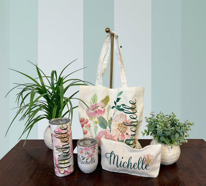 Bachelorette weekend - bridesmaid gift - personalized custom makeup bag - maid of honor gift - matron of honor gift - flower girl gift  Blue Poppy Designs   