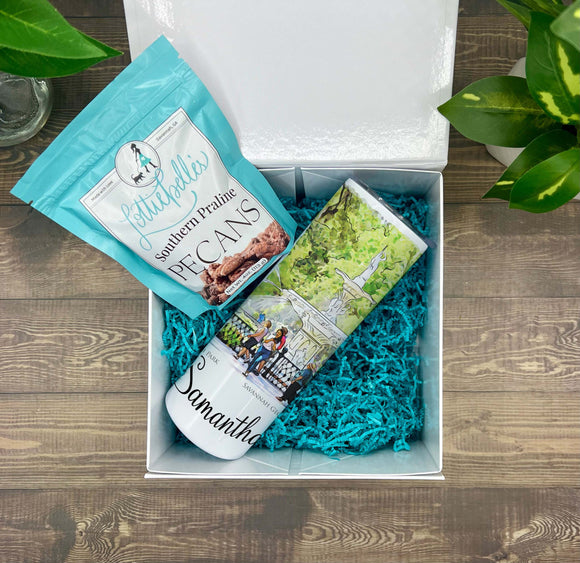 Bachelorette Gift Box set-bridesmaid personalized 20oz tumbler-Savannah-Forsyth Park  Blue Poppy Designs   