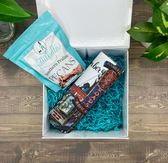 Bachelorette weekend Gift Box - bridesmaid Gift - Personalized Gift Box with 20 ounce tumbler - Pecans - Nashville Tennessee Bach Box  Blue Poppy Designs   