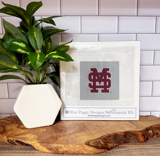 Mississippi State Baseball Logo 4x4 Needlepoint Design Needlepoint Kit Blue Poppy Designs