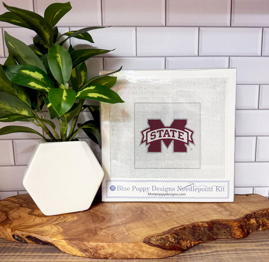 Mississippi State Letter M 4x4 Needlepoint Design Needlepoint Kit Blue Poppy Designs