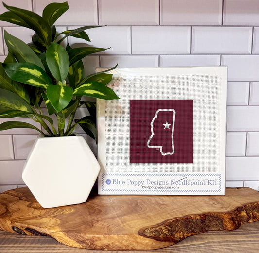 Mississippi State Outline 4x4 Needlepoint Design Needlepoint Kit Blue Poppy Designs
