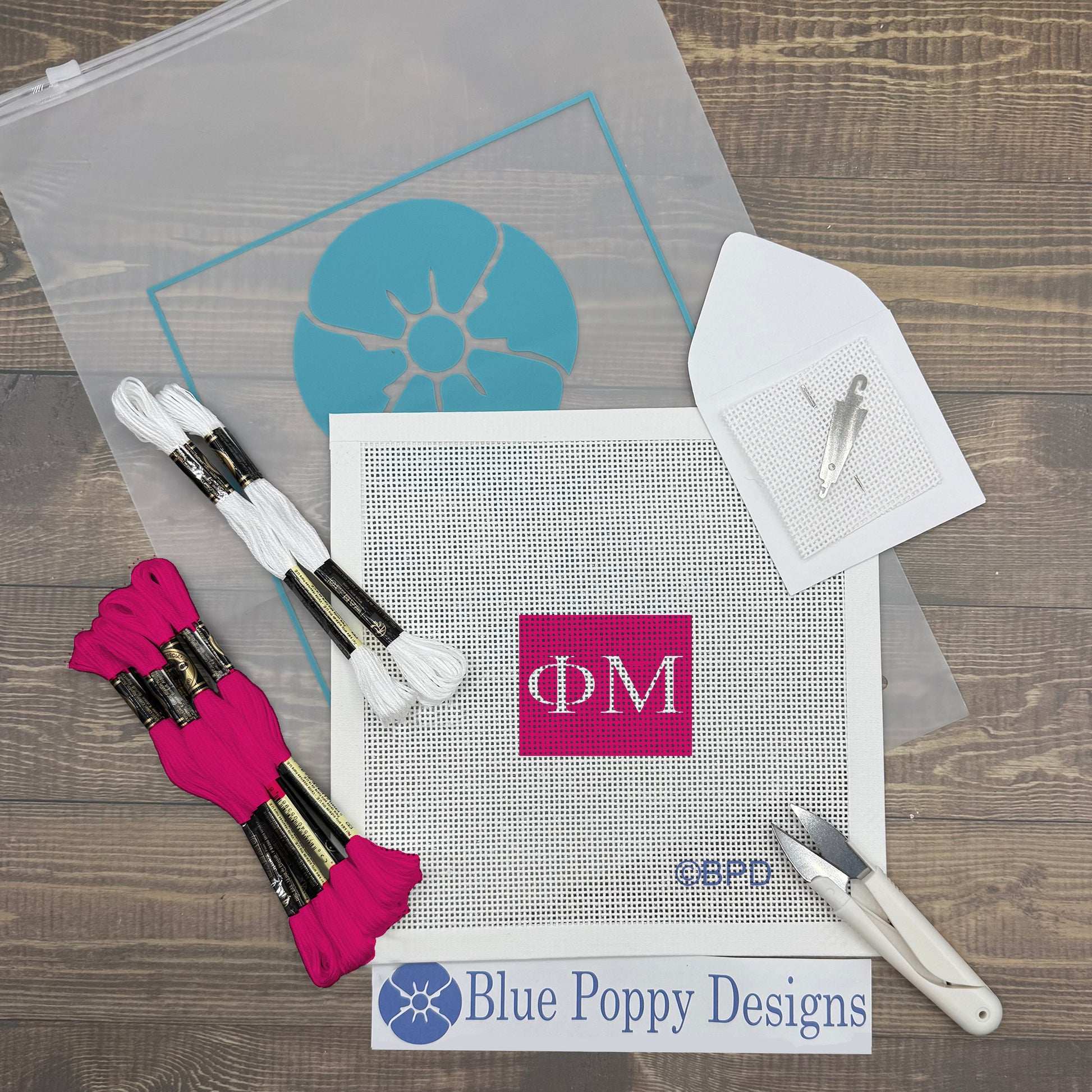 Phi Mu 2x2 Needlepoint Kit Craft Sewing Kit Blue Poppy Designs
