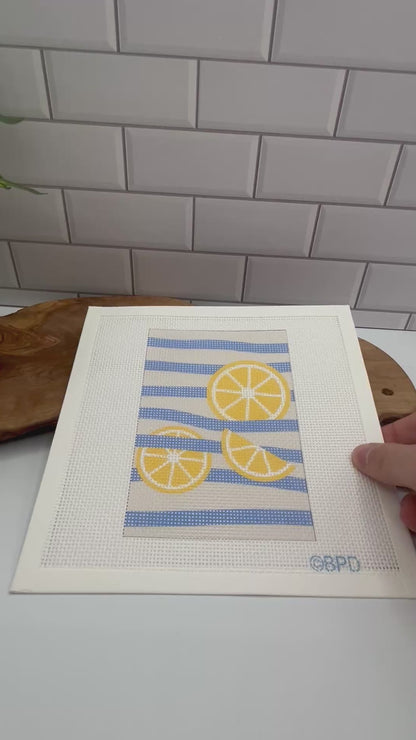Three Lemons on Blue Stripes Needlepoint kit needlepoint Blue Poppy Designs