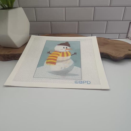 Snowman with Orange Scarf Needlepoint Kit needlepoint Blue Poppy Designs