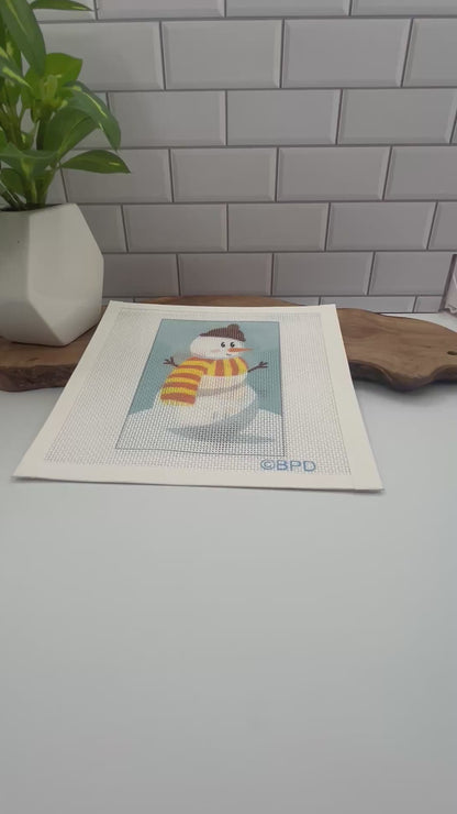 Snowman with Orange Scarf Needlepoint Kit needlepoint Blue Poppy Designs
