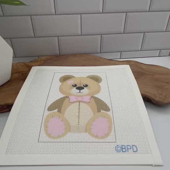 Kid's Patchwork Toy Bear Needlepoint Kit needlepoint Blue Poppy Designs