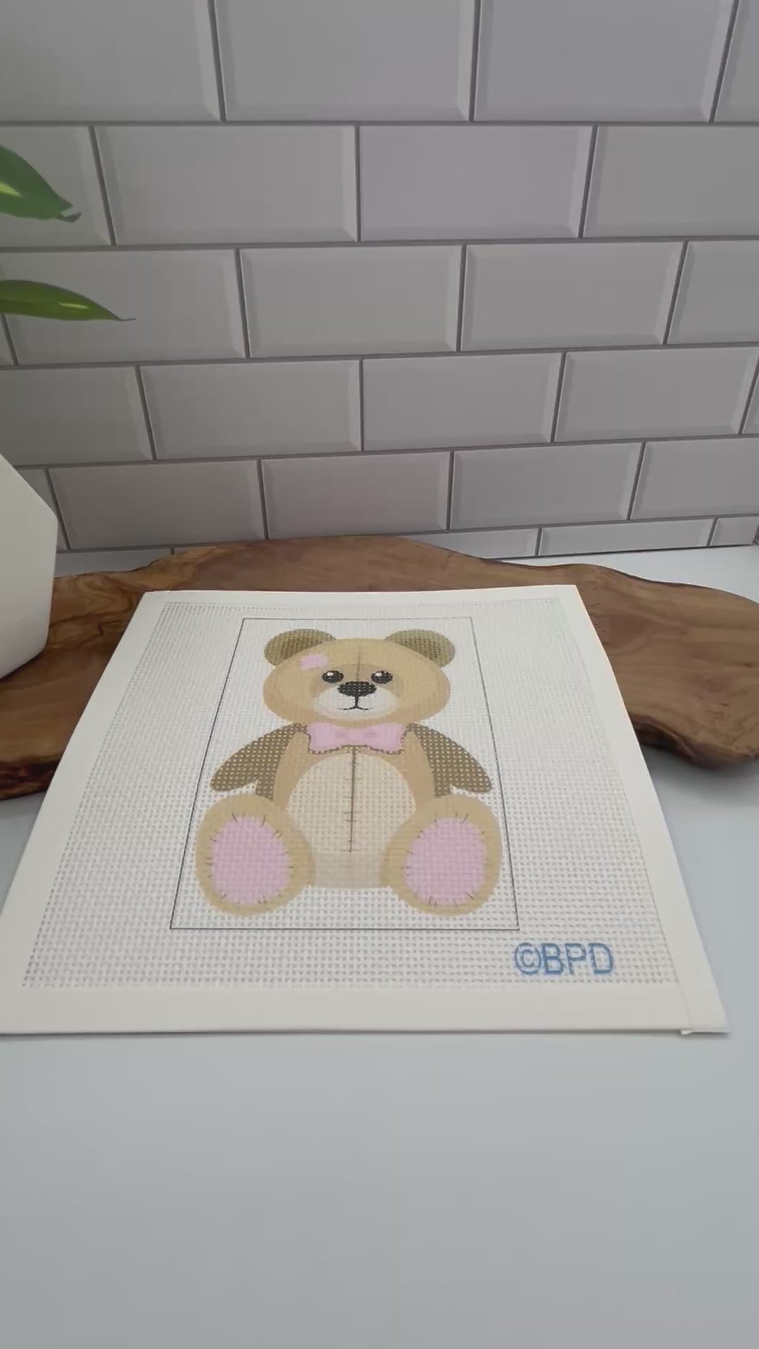 Kid's Patchwork Toy Bear Needlepoint Kit needlepoint Blue Poppy Designs