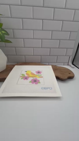Yellowbird with Pink Flowers Needlepoint Kit needlepoint Blue Poppy Designs