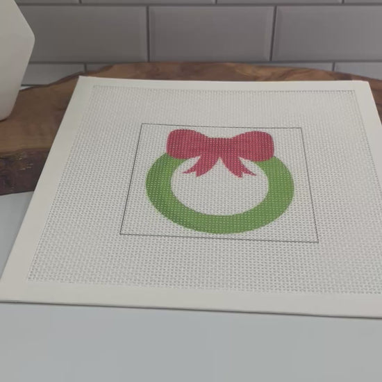 Green Wreath with Red Bow Needlepoint Kit (Christmas Collection) needlepoint Blue Poppy Designs