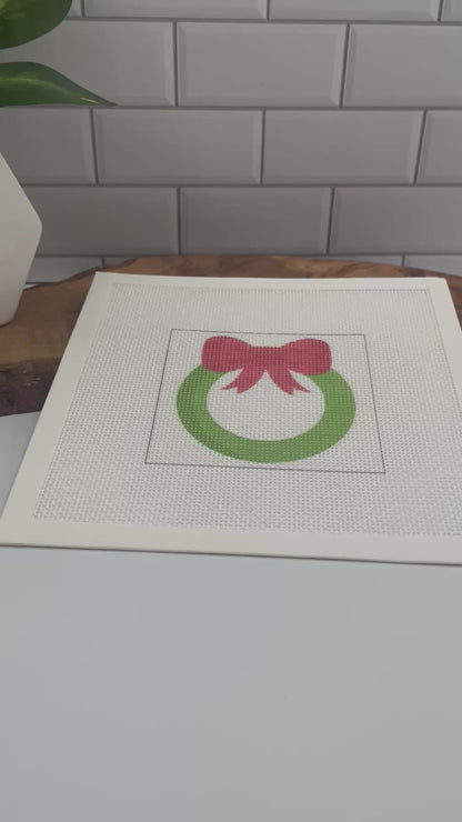 Green Wreath with Red Bow Needlepoint Kit (Christmas Collection) needlepoint Blue Poppy Designs