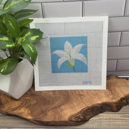 Pure White Lily Needlepoint Kit Embroidery/Cross Stitch Supplies Blue Poppy Designs