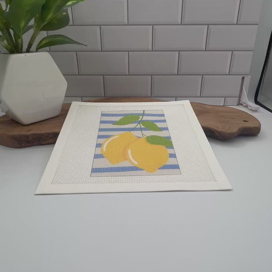 Two Lemons on Blue Stripes Needlepoint Kit needlepoint Blue Poppy Designs