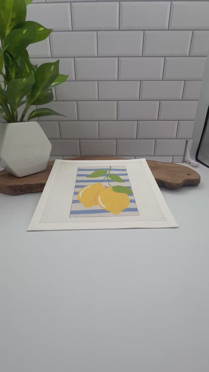 Two Lemons on Blue Stripes Needlepoint Kit needlepoint Blue Poppy Designs