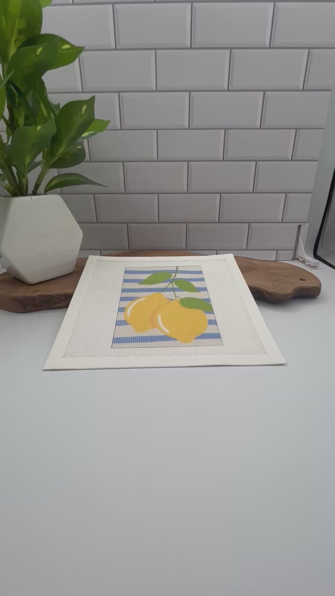 Two Lemons on Blue Stripes Needlepoint Kit needlepoint Blue Poppy Designs