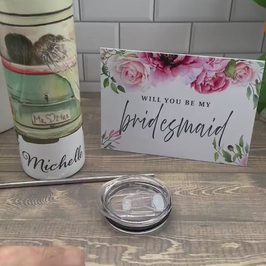 bridesmaid proposal gift - Personalized Custom 20 oz tumbler - Will You Be My Bridesmaid - Will you be my maid of honor - be my Flower Girl Blue Poppy Designs