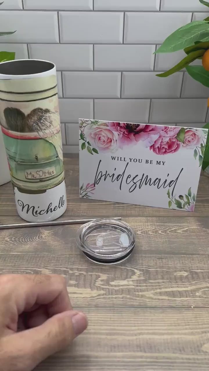 bridesmaid proposal gift - Personalized Custom 20 oz tumbler - Will You Be My Bridesmaid - Will you be my maid of honor - be my Flower Girl Blue Poppy Designs