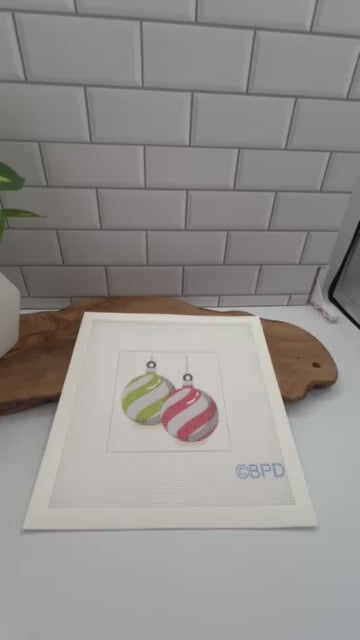 Red and Green Striped Ornaments Needlepoint Kit